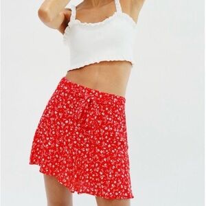 Zara Red Floral Tie-Waist Mini Skirt